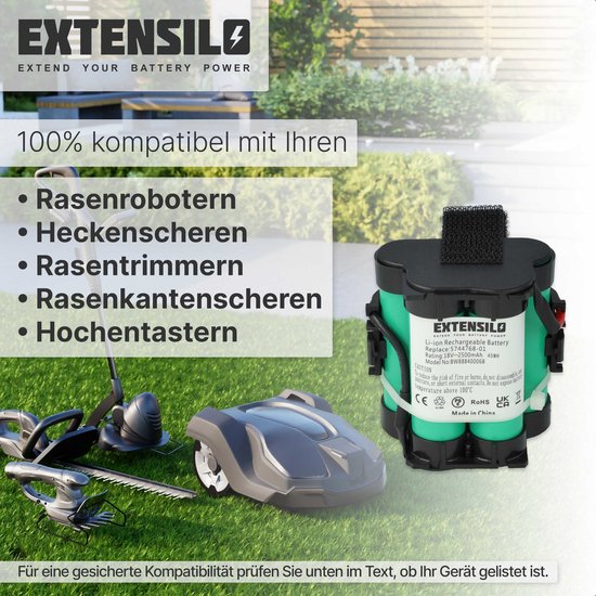 EXTENSILO Vervangende accu voor Husqvarna 586576201 (5865762-01), 589586101 (5895861-01), 574476801 (5744768-01) voor grasmaaiers (2500mAh 18V Li-Ion) — afbeelding 4