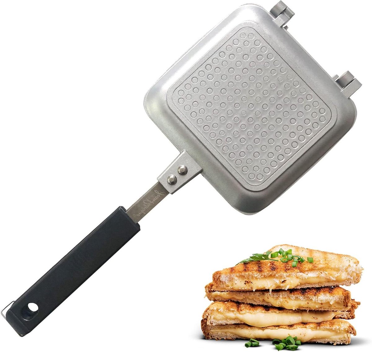 Sandwichmaker Panini - Tosti Apparaat - Warme Snacks Maken - Keramische Anti-aanbaklaag - 38 cm Lengte - Zilver