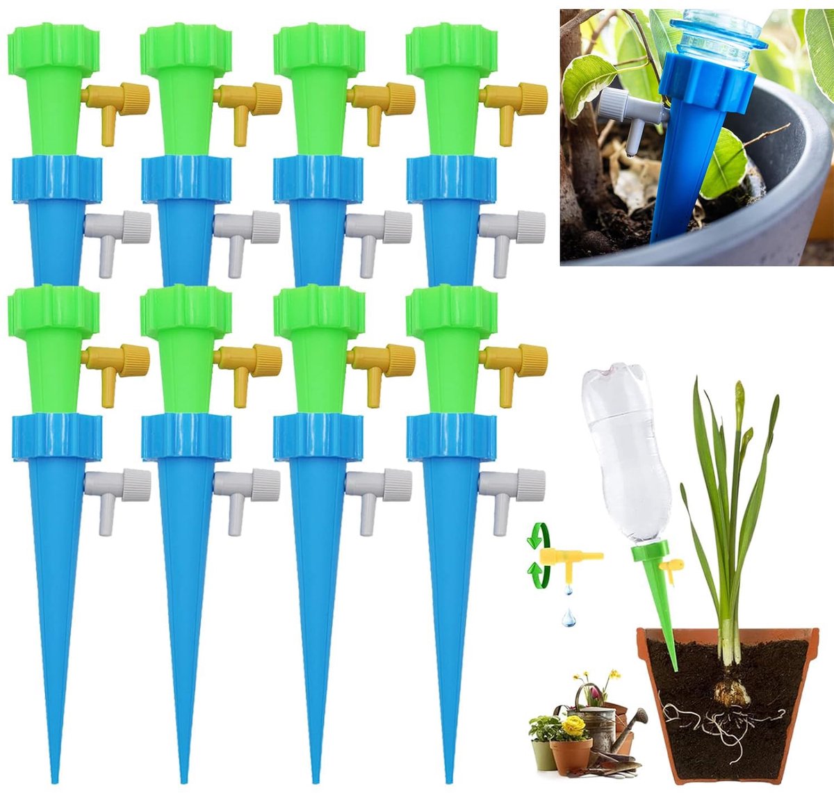 Set met 15 irrigatieapparaten voor planten, verstelbare rubberen slangen, bespaart water en tijd, geschikt voor moestuinen en tuinen