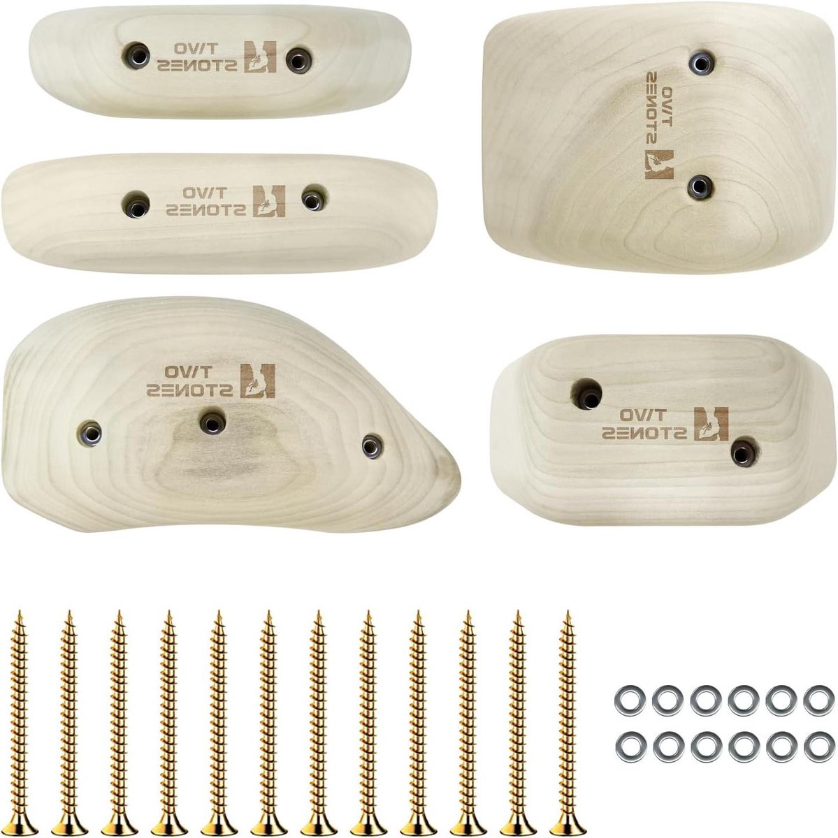 Houten Klimstenen Set - Klimhandgrepen Boulderen - Indoor Klimmen - Ergonomisch Ontwerp - 5 Stuks - Natuurlijk Hout