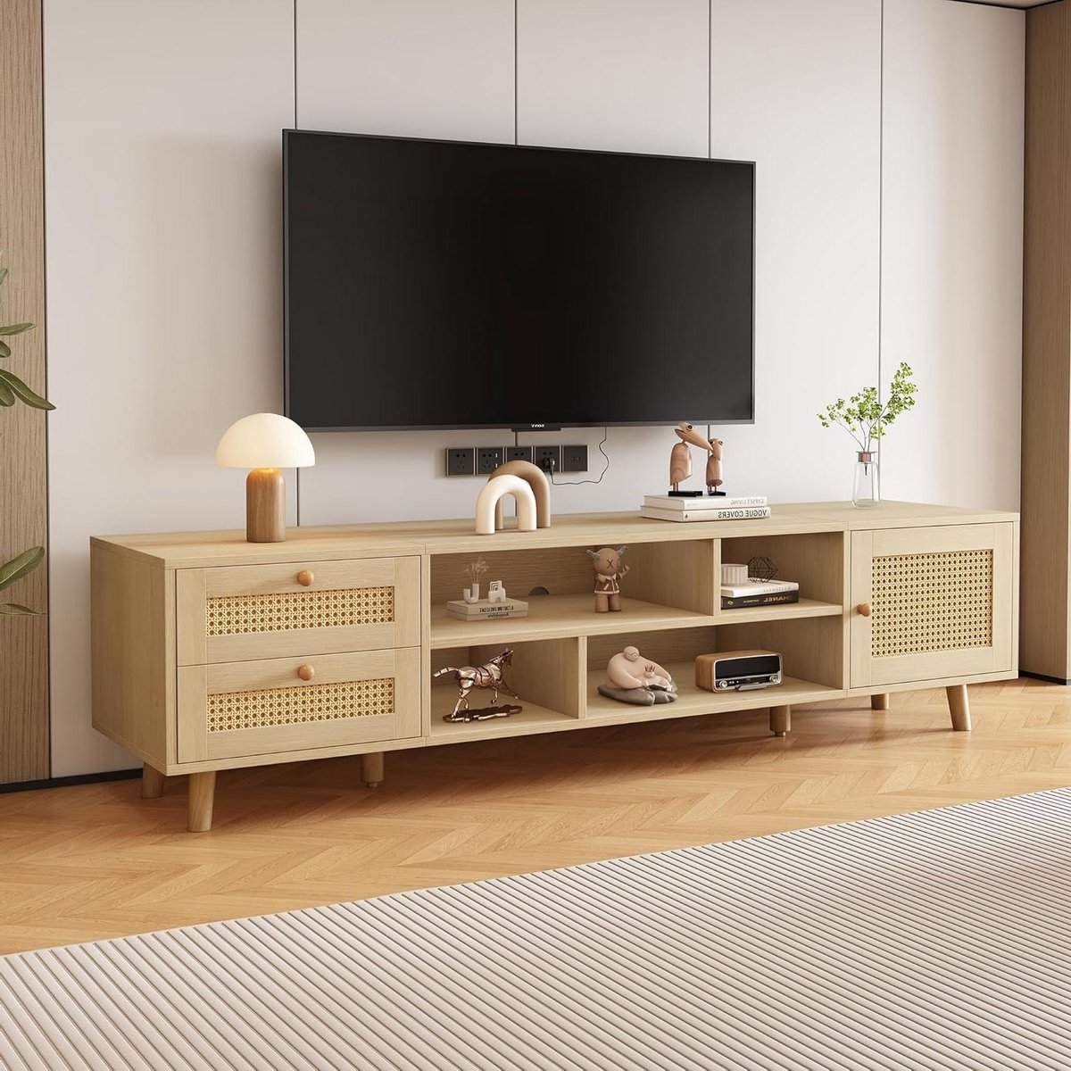 Tv-kast Rotan - Tv-meubel Onderkast - Woonkamer Opbergen - Kabelmanagement - 160 cm - Houtkleuren