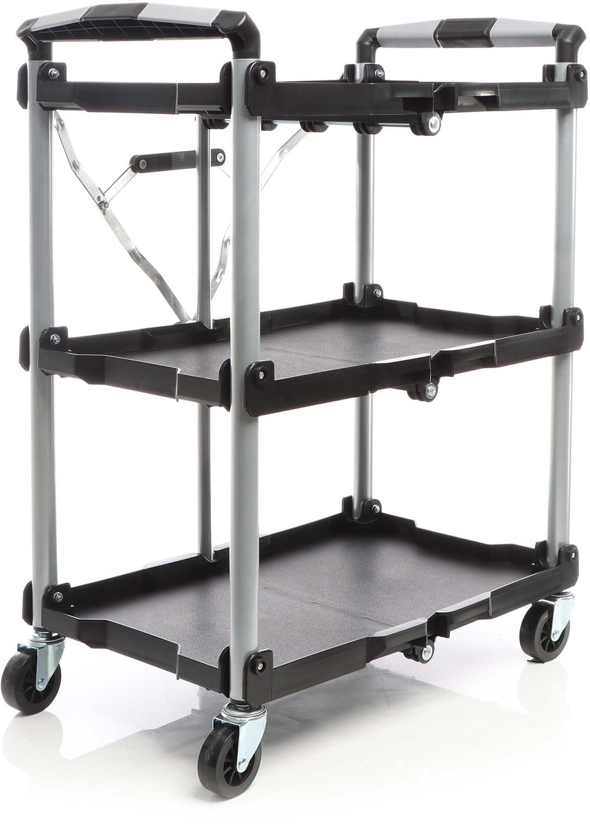 inklapbare trolley met 3 niveaus multifunctionele rolwagen 120 kg werkplaats kantoor horeca