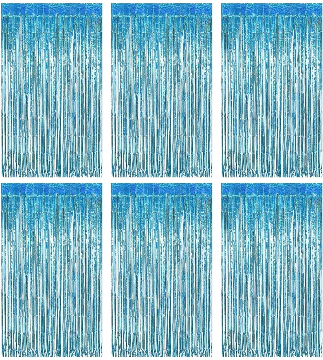 Lametta gordijnen, blauw, glittergordijn, lametta, folie, franjes, achtergrond, glitter, feestgordijn voor feest, decoratie, verjaardag, bruiloft, festival, podiumdecoratie (1 m x 2 m)