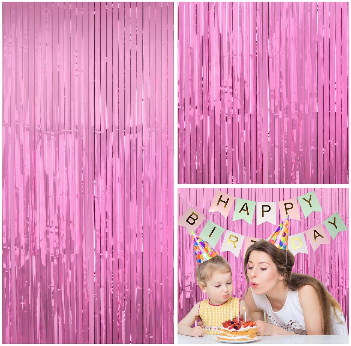 Foliegordijn, folie-franjes, decoratieve gordijnen, glittergordijn voor kerstboom, verjaardagen, festivals, feesten, podiumdecoratie (lichtroze)