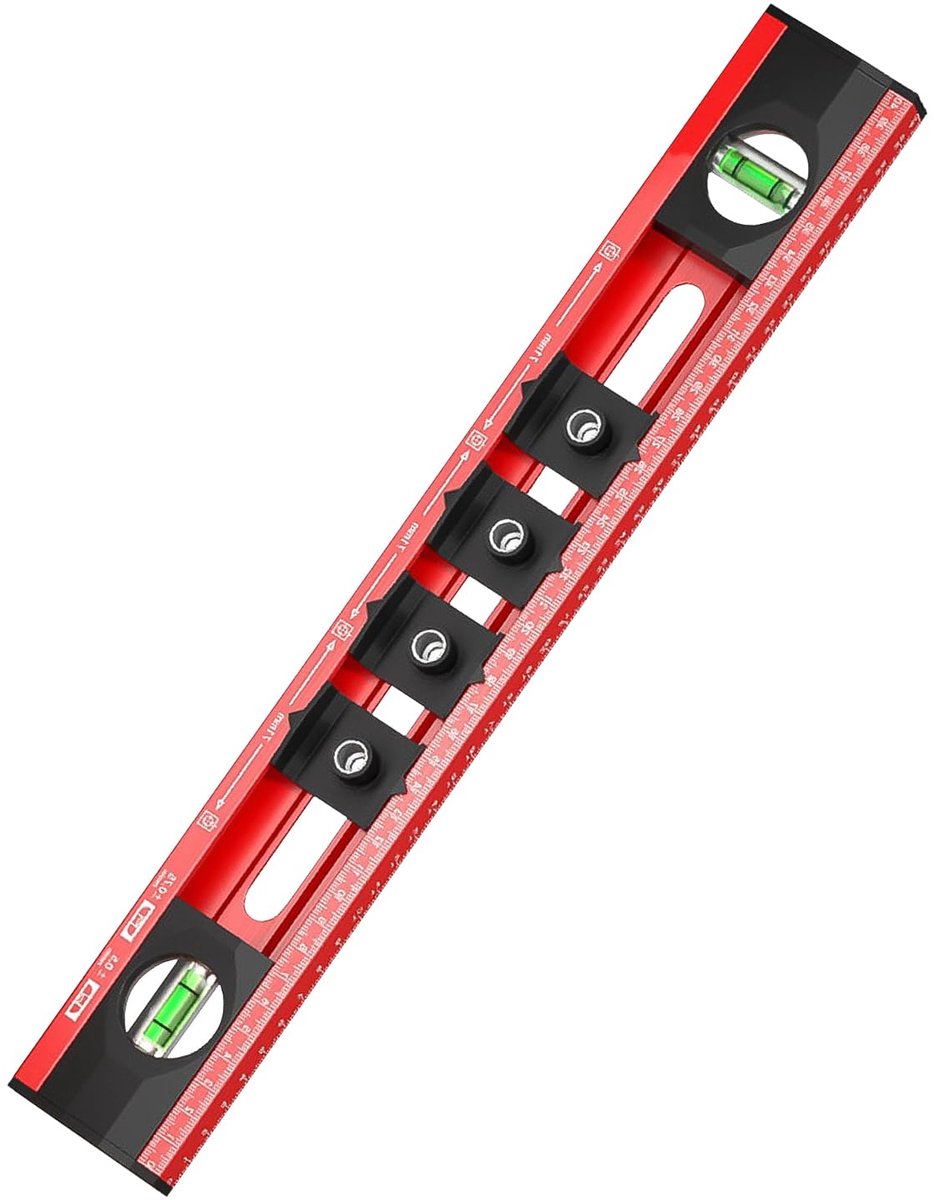 Waterpas met boorsjabloon, waterpas/waterpas voor stopcontacten, nauwkeurige boorhulp met 4 positioneringsblokken, aluminium, 40 cm