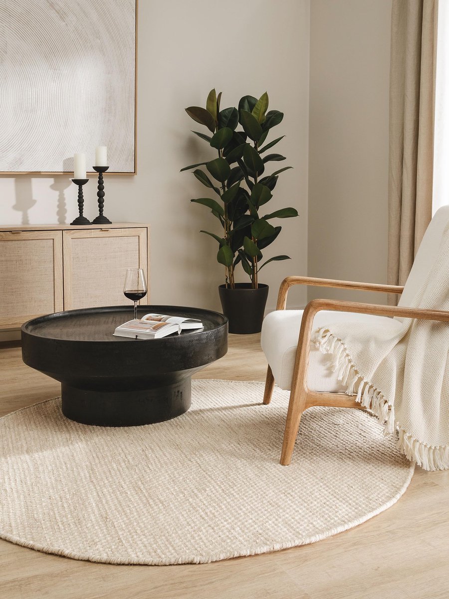 Vloerkleed Rocco - Crème 250 cm Rond - Handgeweven - In de stijl: Wol, Uni, Boho, Hygge & Cozy, Minimalistisch - Gemakkelijk te onderhouden voor woonkamer slaapkamer
