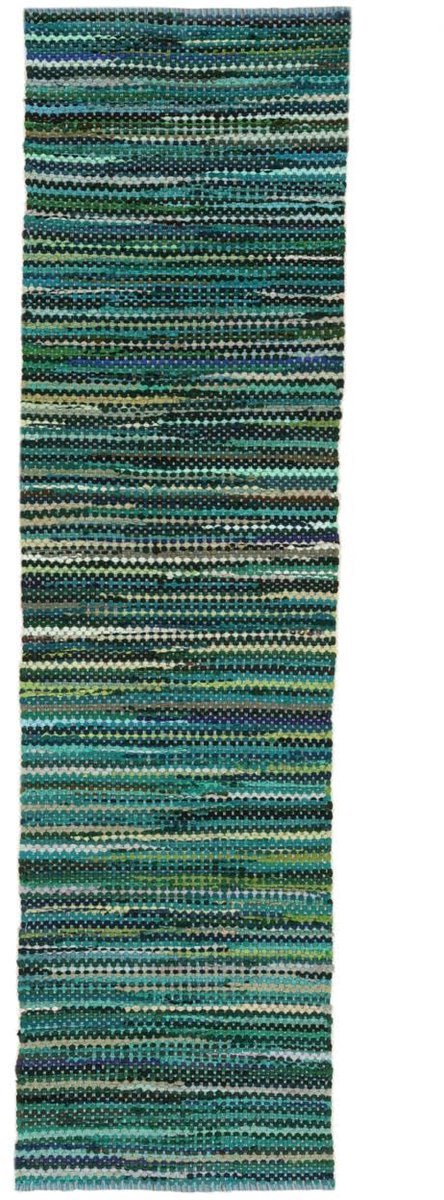 Vloerkleed, Kelim Modern, 80 x 250 cm, Rechthoekig, Middelpolig, Alleen chemisch reinigen, Care & Fair gecertificeerd, Multi/Turkoois