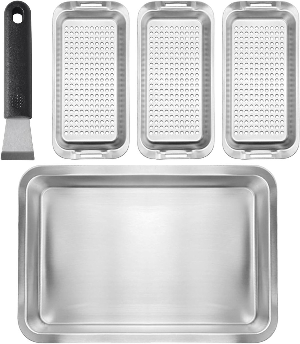 Set van 3 RVS Grillmanden met Tray en Universele Handgreep - BBQ Accessoires voor Vis, Groenten en Vlees