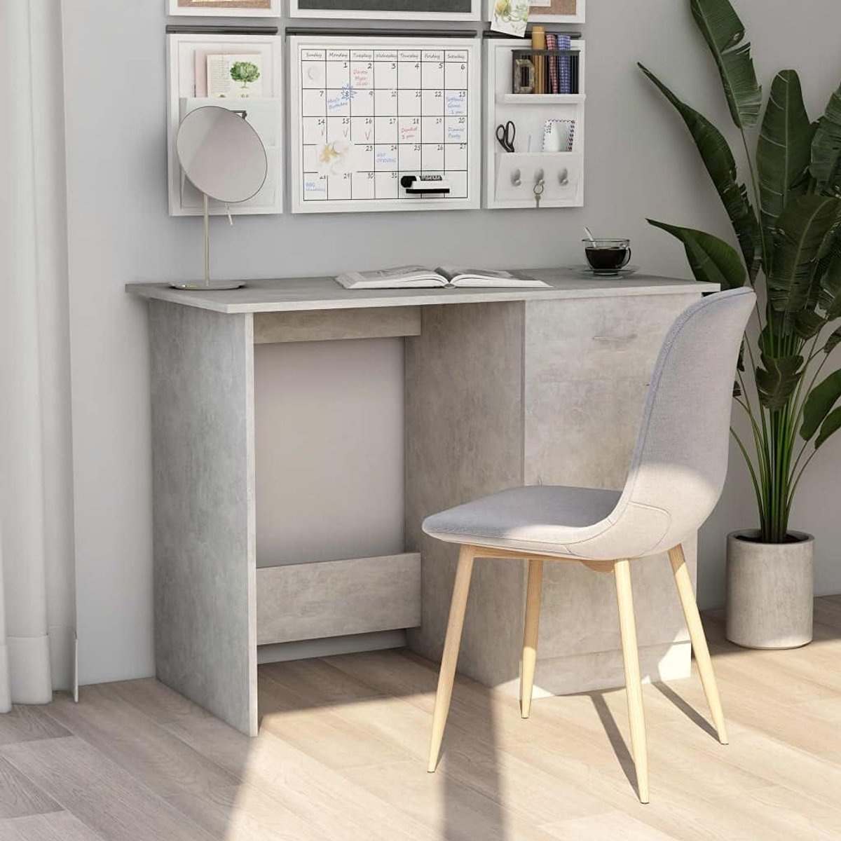 Bureau Beton Grijs - Schrijftafel Werkplek - Thuiswerken Kantoor - Met Lade Deur - 100x50x76 cm - Beton Grijs