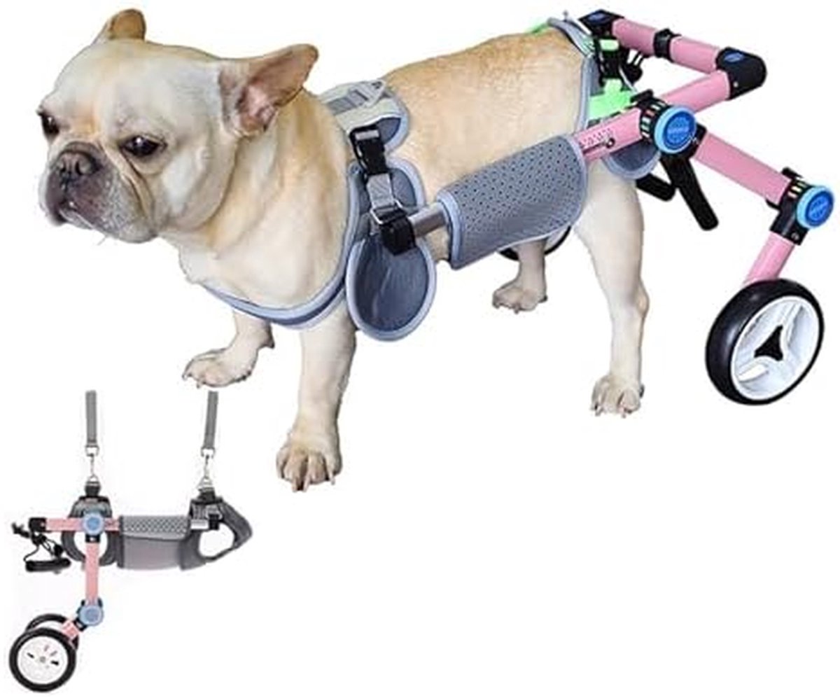 Hondenrolstoel - Mobiliteitshulp - Hulp bij lopen - Verstelbaar lichtgewicht - XXXS - Roze