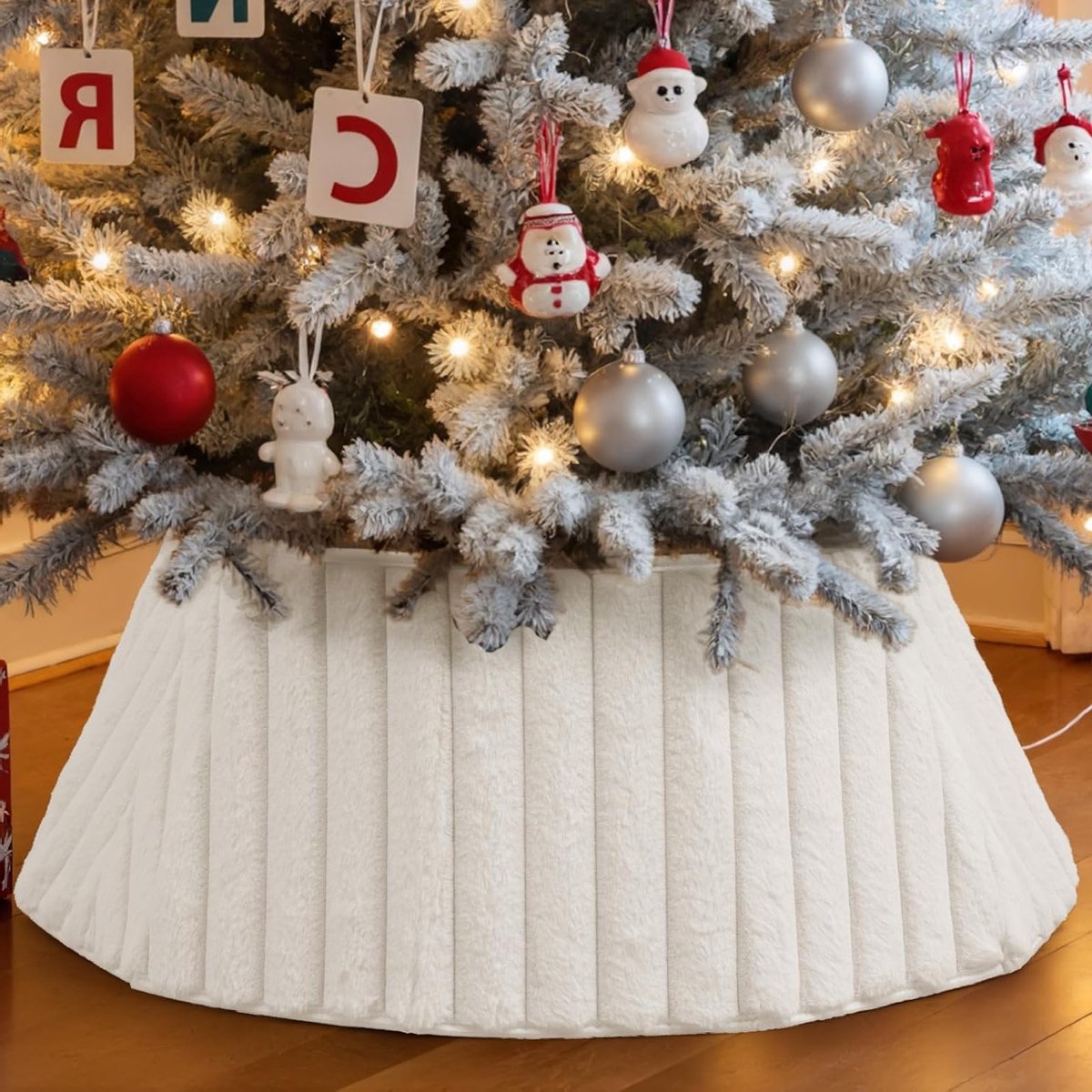 Kerstboom Sieraad 60 cm Luxe Nepleren Voetenzak voor Kerstboom Vloerkleed Decoratie Binnen Wit