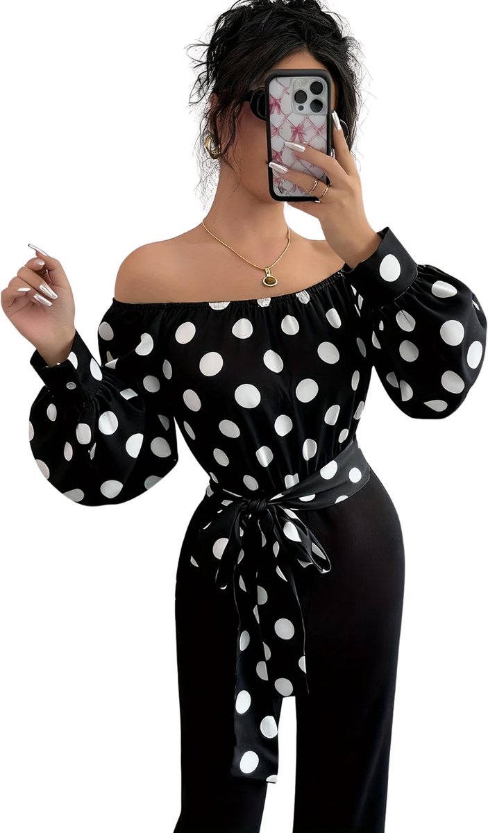 Currero Topje Dames Polkadots - Mouwloze Top - Singlet - Kleding - Shirt - Blouse - Kort - Volwassen - Zwart Lichtwit Zwart + Licht Wit