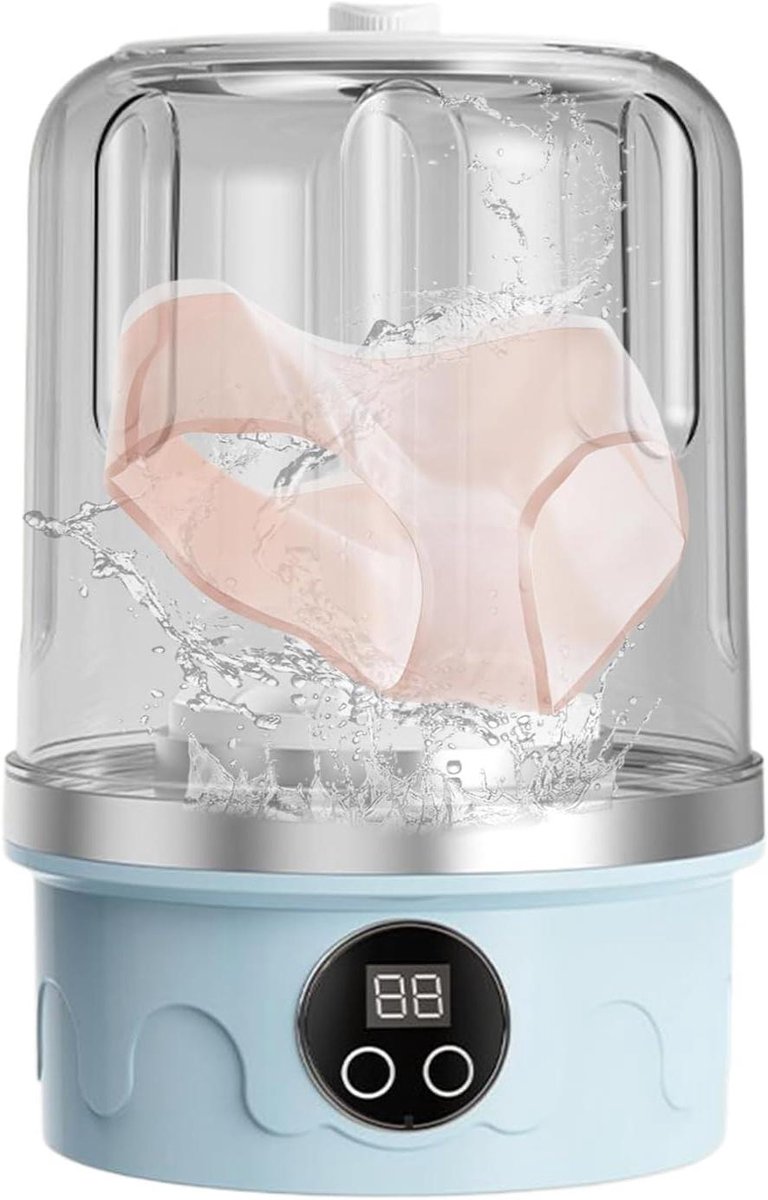 Draagbare Kledingwasser - Mini Wasmachine - Hygiënisch Wassen - Dubbellaags Reiniging - 1.5 Liter - Blauw