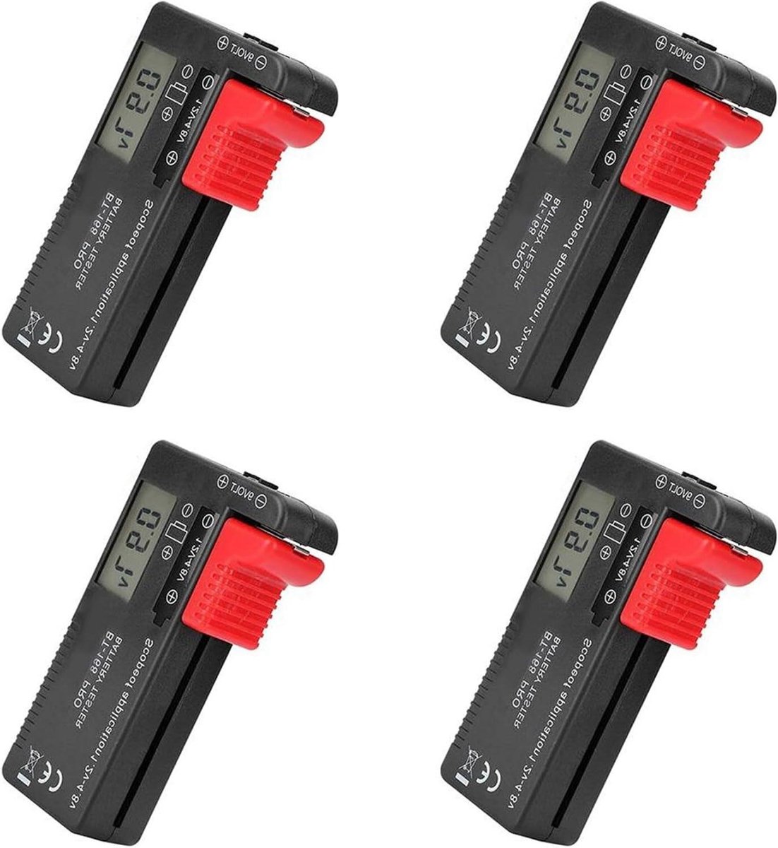 Batterij Capaciteit Tester - Digitale Batterij Checker - Batterijen Controleren - Draagbaar Ontwerp - 4 Stuks - Zwart