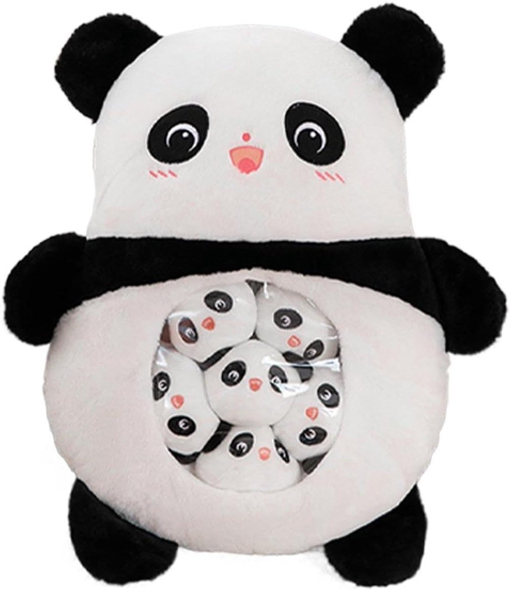 Knuffelkussen Dier - Pluche Speelgoed - Kamerdecoratie - Inclusief 6 Kleine Knuffels - 50 Cm Groot - Panda