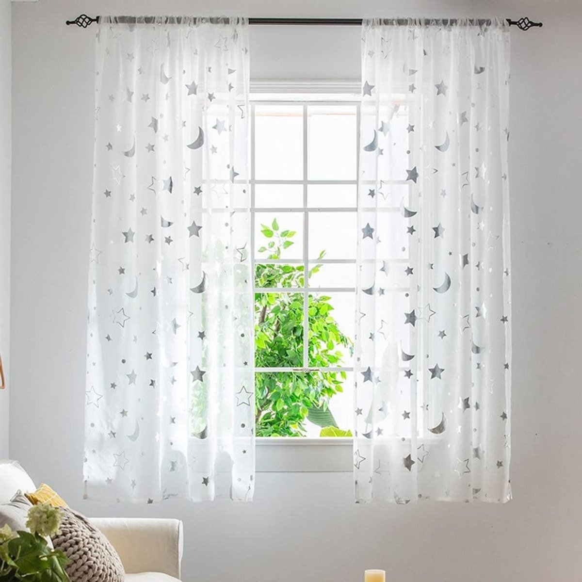 Dailygoods- Gordijnen 1 m lang - Voilegordijnen - Transparant - Meisjeskamer - Patroon maa