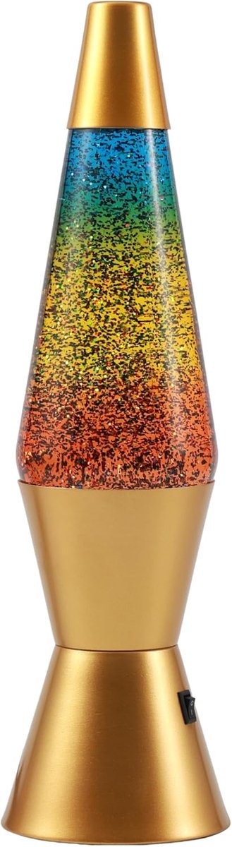 Thijox - Led Lavalamp met Vloeibaar Blaaseffect - Modern Design 37 cm - Gouden Basis met Regenboogglitter - Laag Stroomverbruik - Decoratieve Verlicht