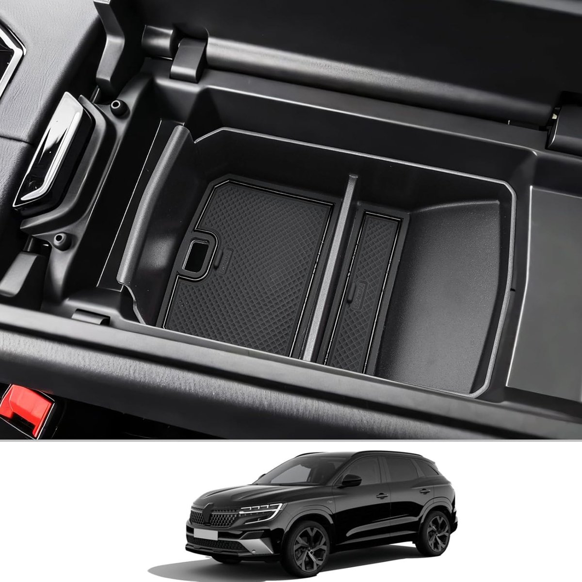 Thijox - Middenconsole Organizer Tray voor Renault Austral Espace 6 Rafale 2023 2024 2025 - Zwarte Opbergbox voor Armleuning en Handschoenenkastje - E