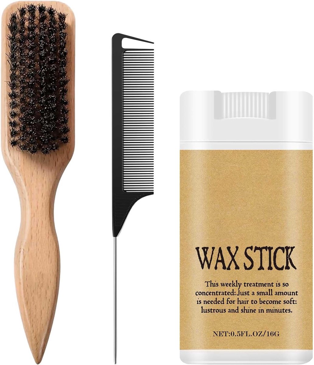 SnelShoppen - Slick Back Haarborstel & Haarwas Stick Set voor Vrouwen & Kinderen, Borstel voor Nauwkeurige Scheidingen, Wax Stick voor Controle, Strak