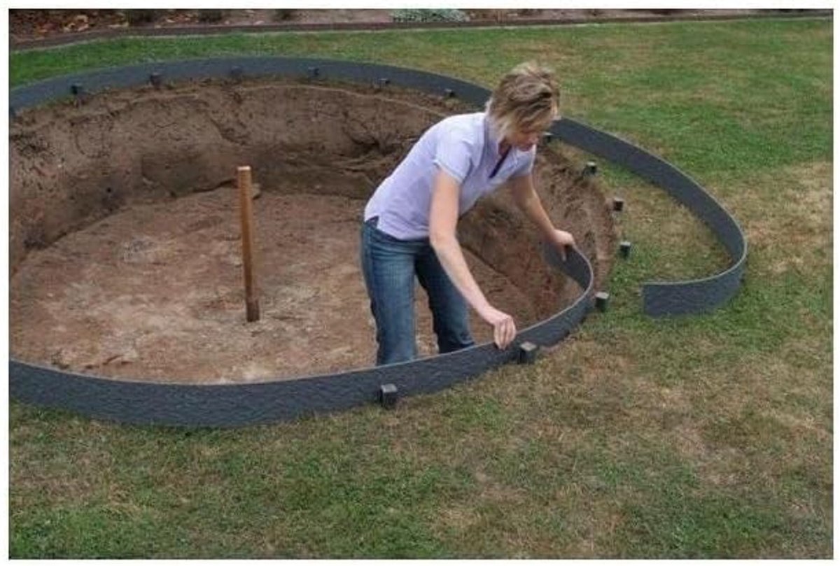 Thijox - Ecolat Tuinafboording Grijs 100% Gerecycled Borderrand 14 x 0,7 cm 10 Meter voor Tuin, Terras, Gazons, Bloemenperken, Vijvers
