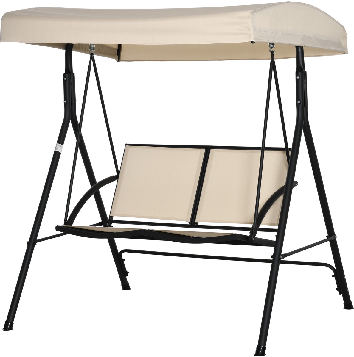 2-zits tuinschommelstoel met verstelbare luifel en stalen frame, Textilene zittingen 140x118x162 cm Beige