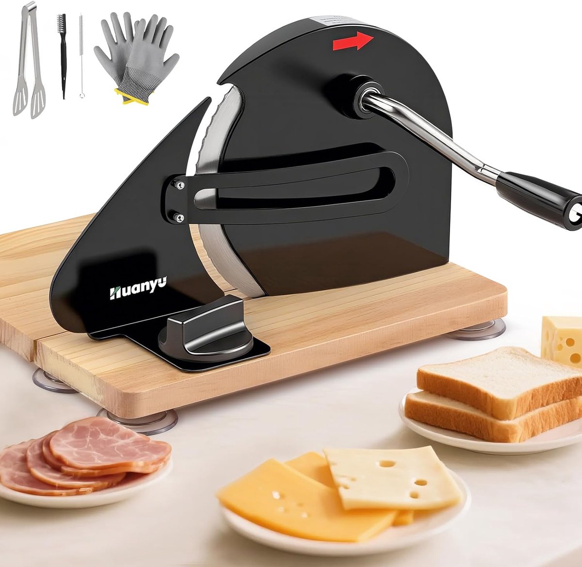 Thijox - Handmatige Broodsnijmachine voor Zelfgemaakt Brood - Verstelbare Zuurdesembroodsnijder 0-2 cm Dikte - Opvouwbare Broodsnijder met Zuignappen
