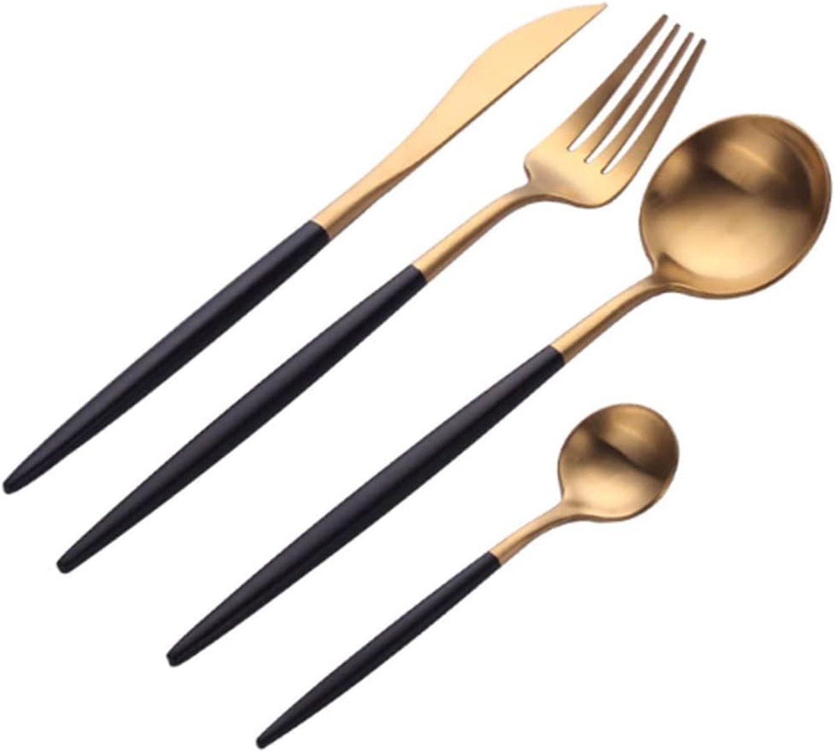 Thijox - Krumble Bestekset 24 delig voor 6 Personen - RVS Goud en Zwart - Mes, Vork, Eetlepel, Dessertlepel - Stijlvol Dineren, Feest, Keuken