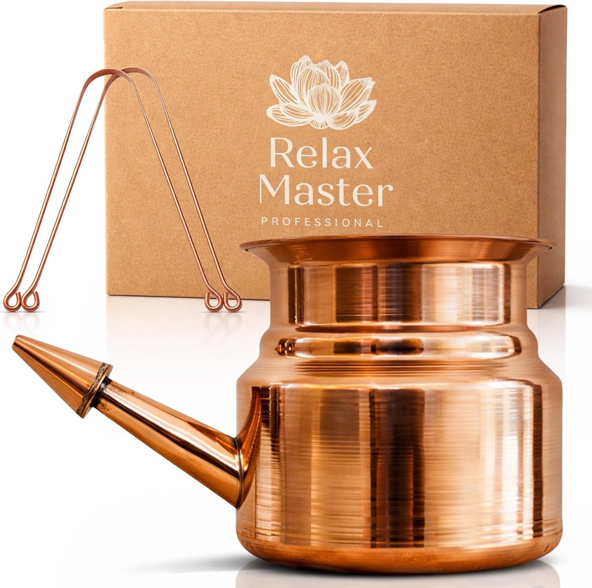 Thijox - Koperen Neti Pot Neusdouche Set - Handgemaakte Ayurvedische Neusspoeling met Tongschraper - Jala Neti voor Yoga, Sinusitis en Hooikoorts - Lu