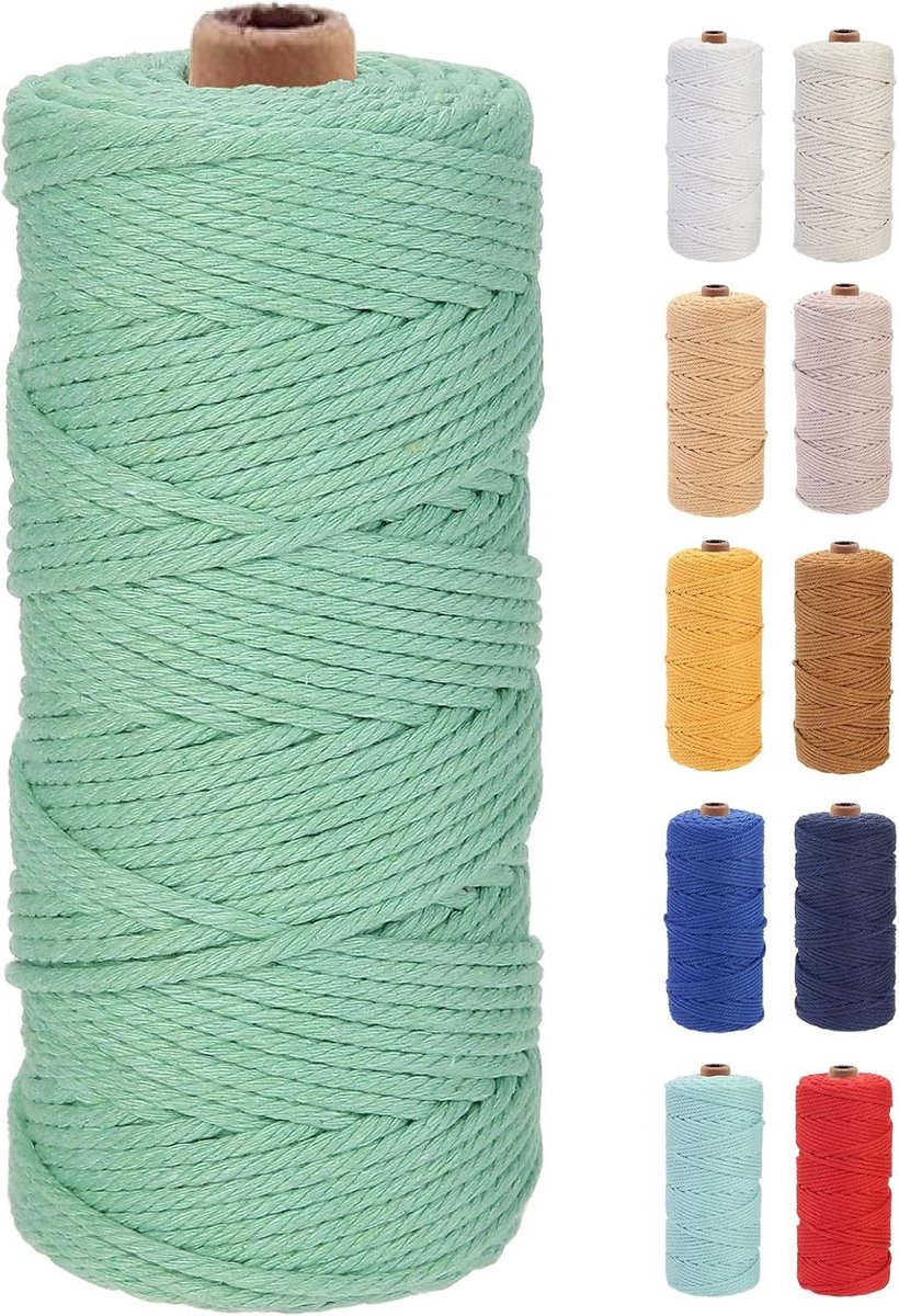 Hoogwaardige Macramé Touw van 3 mm x 100 m, Zacht Katoen, Ideaal voor Macramé Projecten en Handgemaakte Creaties