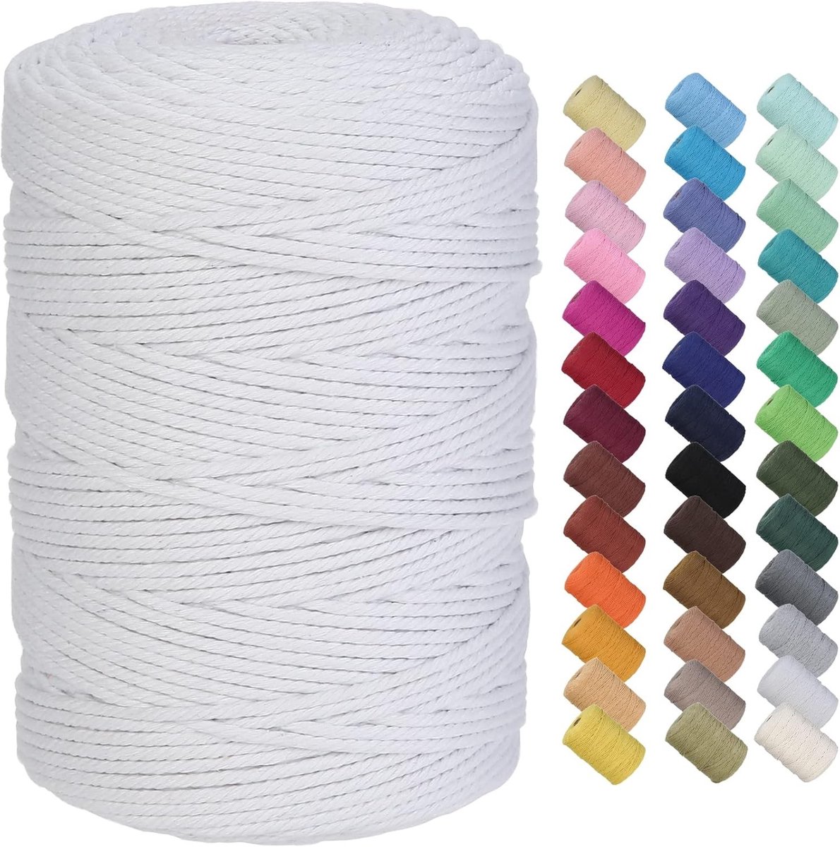 Premium Macrame Koord 3mm x 300m - Zacht Katoenen Touw voor Macrame Kunst, Chemisch Vrij en Duurzaam, Ideaal voor Creatieve Projecten