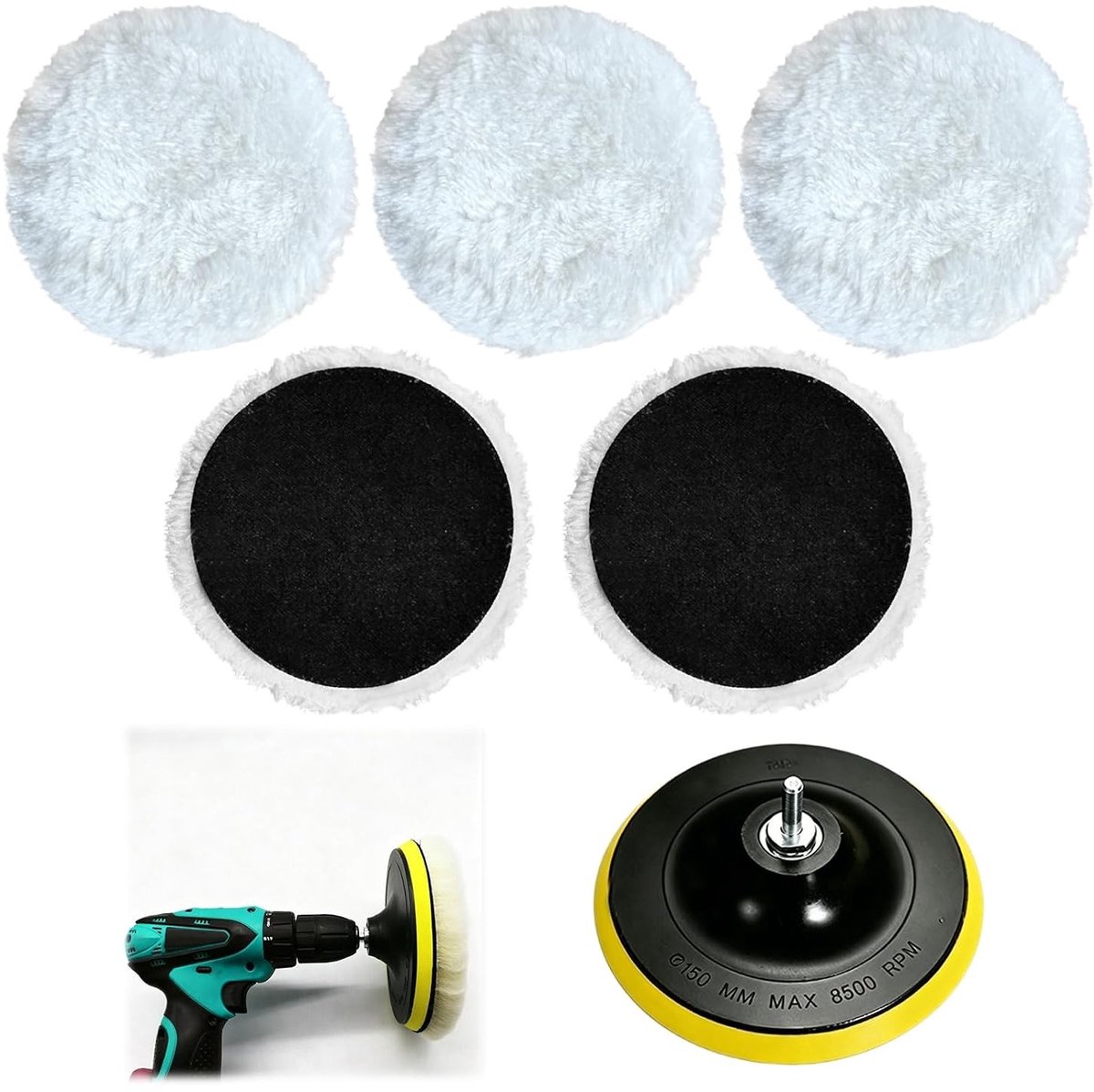 5 stuks lamswol polijstpads 150 mm voor auto, polijsten van autokoplampen en kurkvloeren, haakse slijper accessoires
