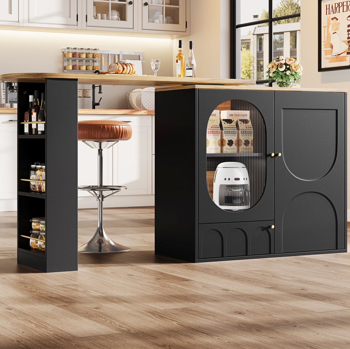 COVREO Bartafel 138 x 39 x 105 cm - 360 graden draaibaar, 3 deuren, zwart