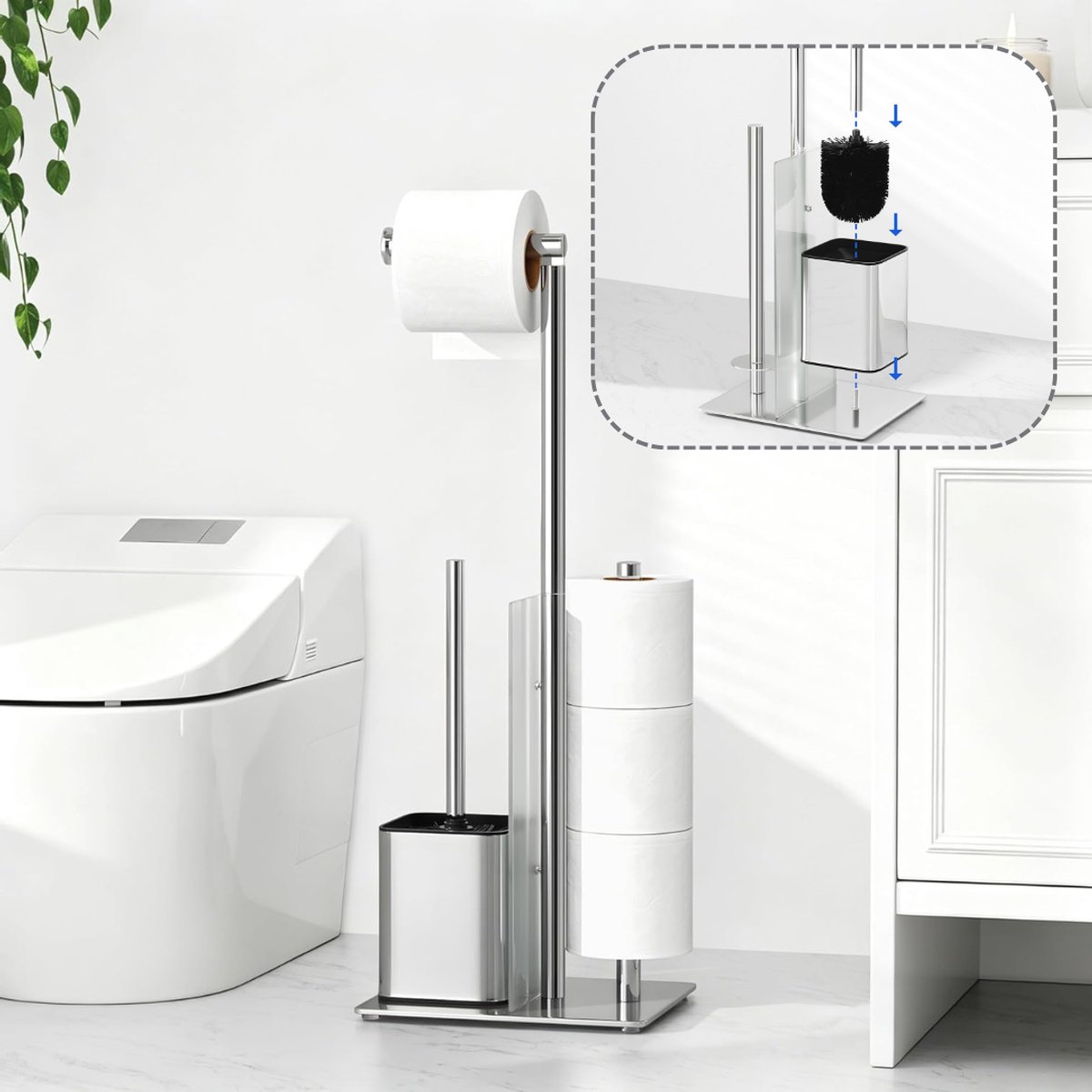 CLVP® Toiletbutler - Toiletrolhouder Staand -Zilver