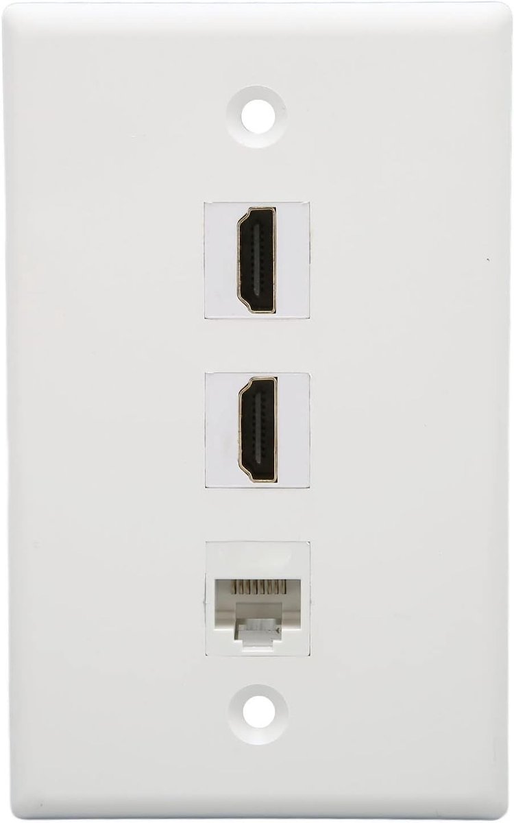 HDMI Ethernet Wandplaat met RJ45 Cat6 Keystone Jack en 2 4K HD Multimedia Aansluitingen voor HDTV en Projector, Ideaal voor Thuisbioscoop en Netwerkverbindingen