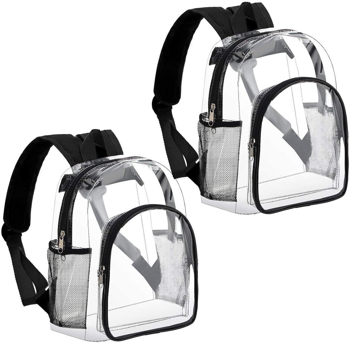 LISM-Set van 2 kleine transparante rugzakjes Geschikt voor peuters, schattige mini schooltasjes van transparant plastic, Geschikt voor kleuters (jongens en meisjes) en kinderen van 1-5 jaar (zwart).