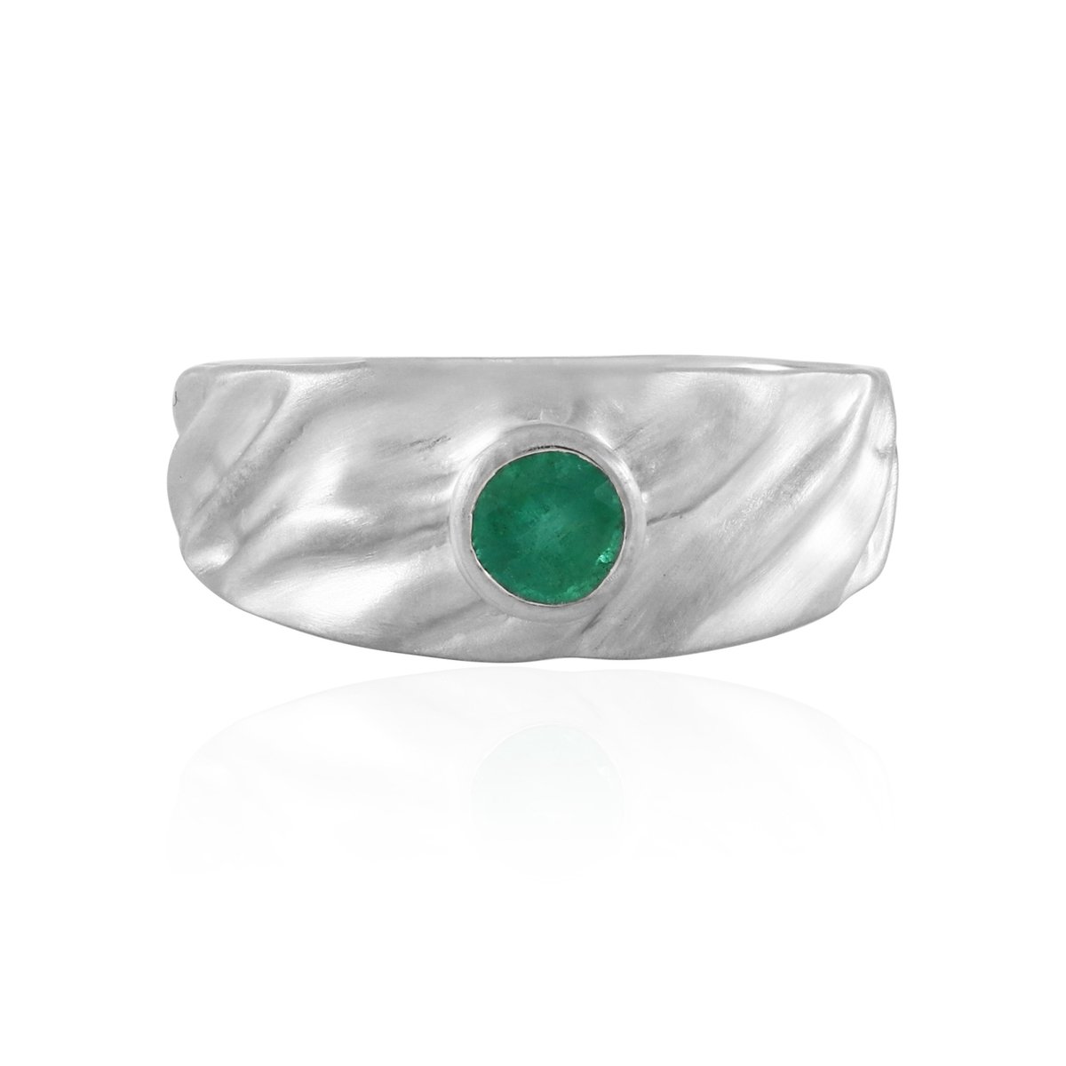 Cavill - Zilveren ring met platina coating - 925 Sterling Zilver - Colombiaanse ronde smaragd 0,324 ct - Bezel gezet - Uniek elegant ontwerp