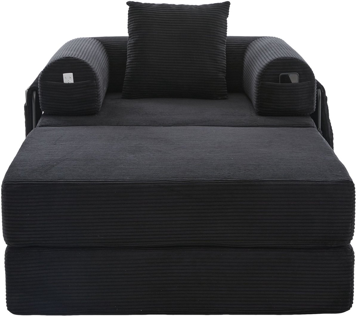 YYchan fauteuil met voetenbank - zwart - 112 x 190 x 67 cm