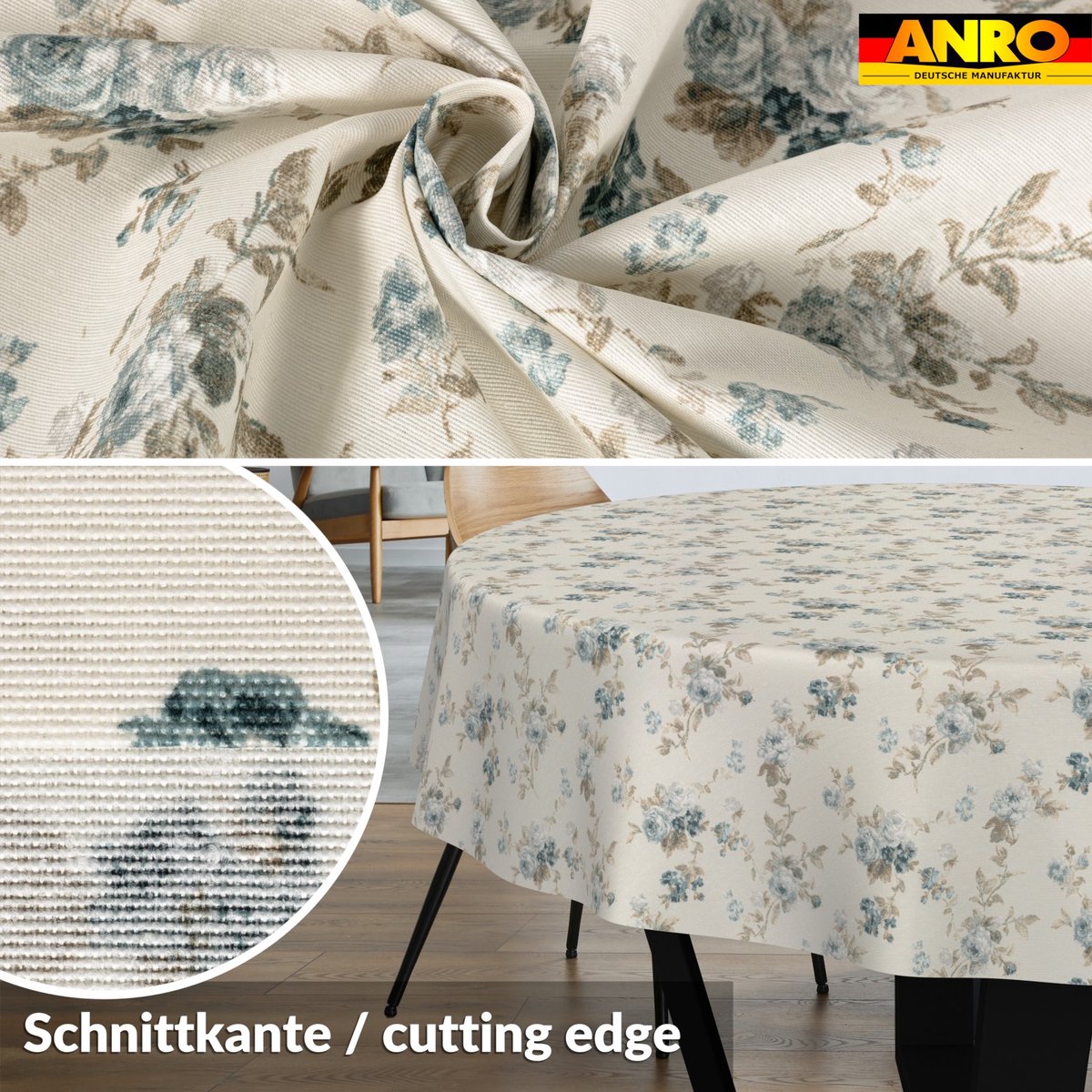 ANRO Tafelkleed Rozen Blauw Rond Ø100cm Rechte rand Afwasbaar Waterafstotend Binnen & Buiten