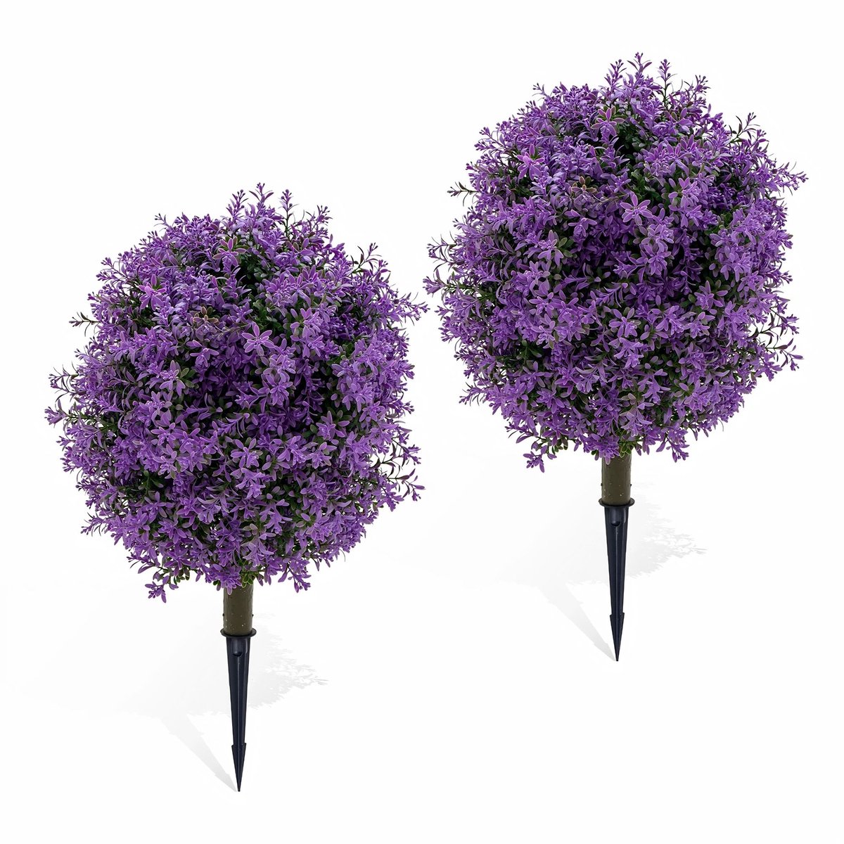 Set van 2 Kunst Buxusbollen 60cm - UV-Bestendig Realistisch design met Grondpinnen - voor tuin en buitenruimte - Paars Kunststof - Zwart