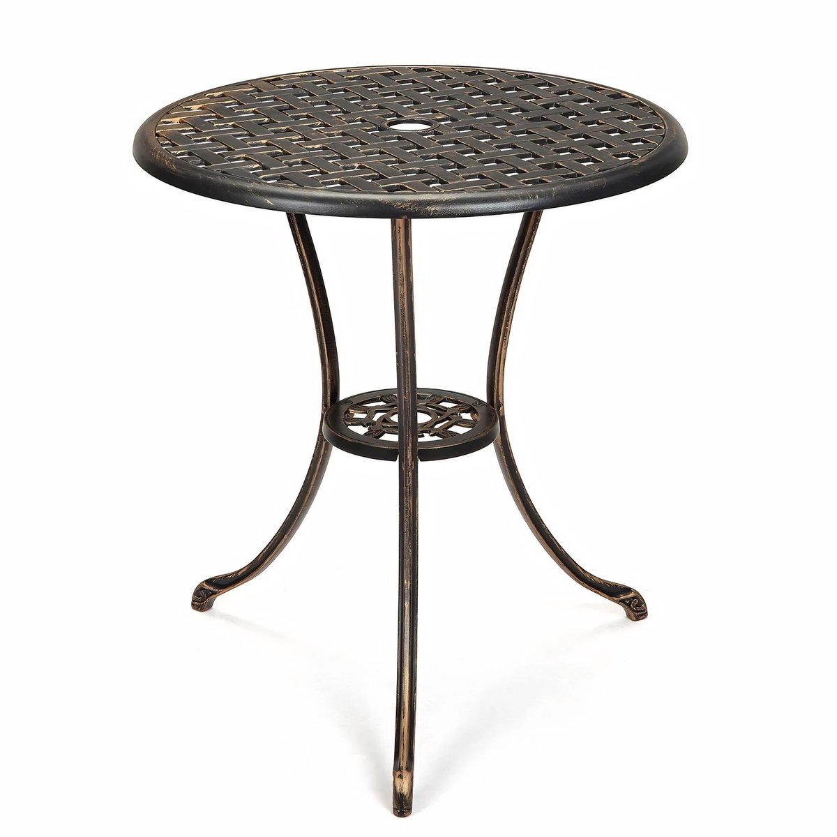 Bistro Tuintafel 60cm - Met Parasolgat en Weerbestendig design - voor tuin en balkon - Brons Aluminium