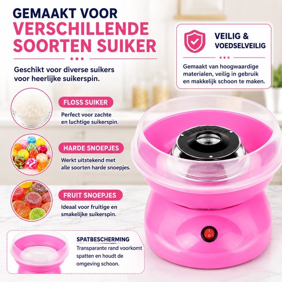Waxels® Suikerspin Machine 450W – Elektrische Suikerspinmaker – Mini Cotton Candy Machine – Compacte Suikerspinmaker voor Thuis – Inclusief Maatlepel & Stokjes – Rood – EU Stekker — afbeelding 5