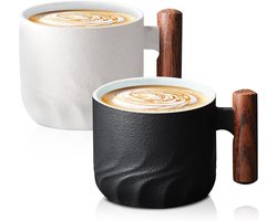Set van 2 Porseleinen Koffiekopjes met Handvat voor Espresso en Cappuccino - 70 ml Mini Theekopjes en Koffiemokken voor Latte en Thee