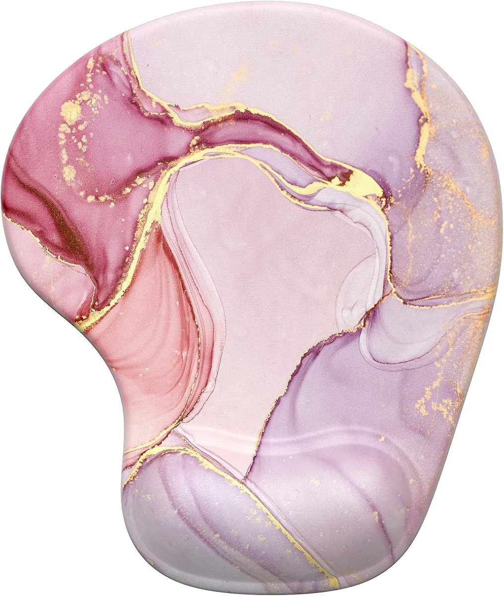 Ergonomische Muismat met Polssteun van Geheugenschuim, Antislip Onderkant, Ideaal voor Kantoor en Thuisgebruik, Roze Marmer Design