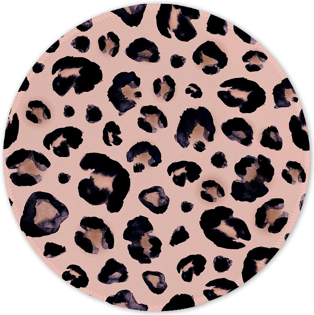 Ronde Muismat met Gestikte Rand, Waterdicht en Antislip voor PC en Laptop, Ideaal voor Thuis en Kantoor (Leopard Zwart Paars)