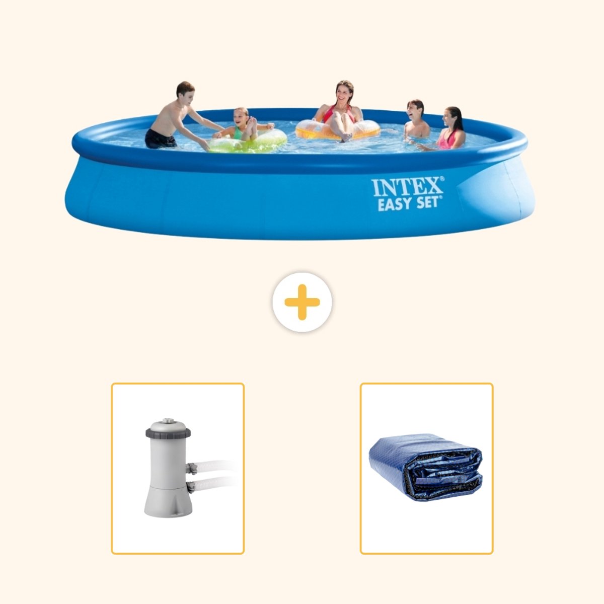 Intex Rond Opblaasbaar Easy Set Zwembad - 457 x 84 cm - Blauw - Inclusief Pomp - Solarzeil - 3-delig