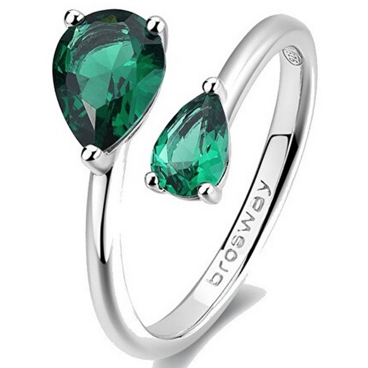 BROSWAY FANCY FLG114 - 56 MM - ZILVEREN RING MET GROENE ZIRKONIA'S 1 STUK