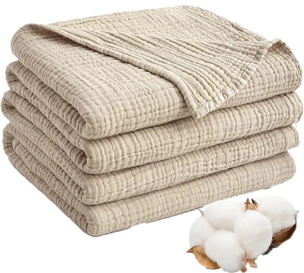 Solvix Mousseline Deken 100% Katoen – Plaid voor Bank en Bed – Zachte Ademende Sprei voor Alle Seizoenen – 150x200 cm Donker Khaki