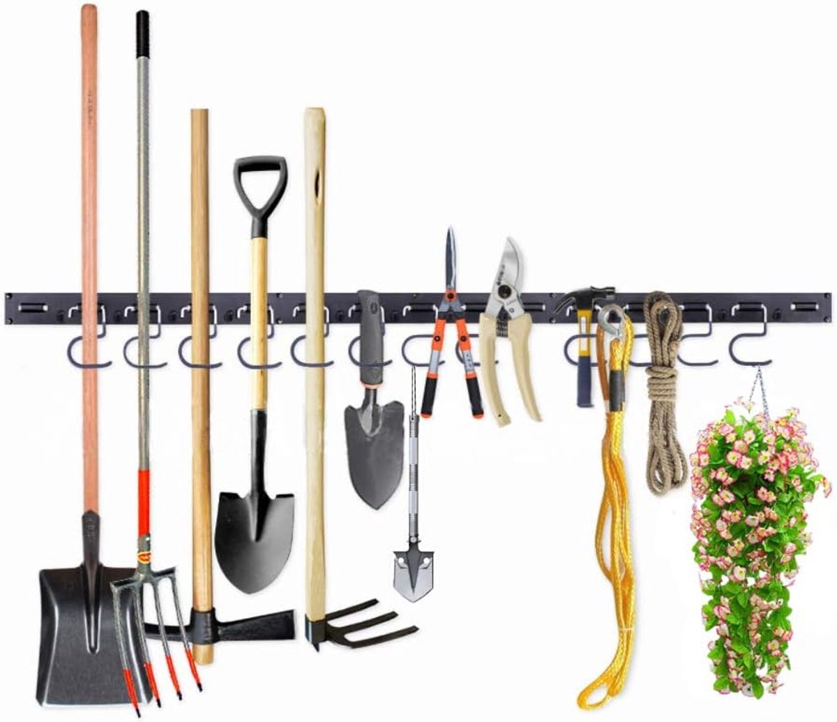 Thijox - 122 cm Zwaar en Verstelbaar Opbergsysteem voor Garage en Tuin, Tuingereedschaphouder, Organizer voor Tuingereedschap, Garage-Organizer in Zwa