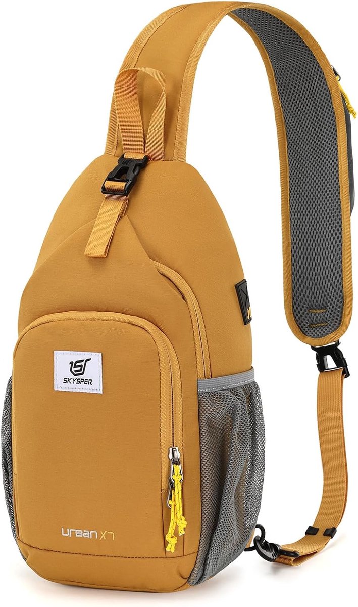 SnelShoppen - RFID Bescherming Sling Bag Crossbody Rugzak Schoudertas voor Reizen, Wandelen, Dagelijkse Gebruik, Apricot, Multi-compartimenten, Geschi