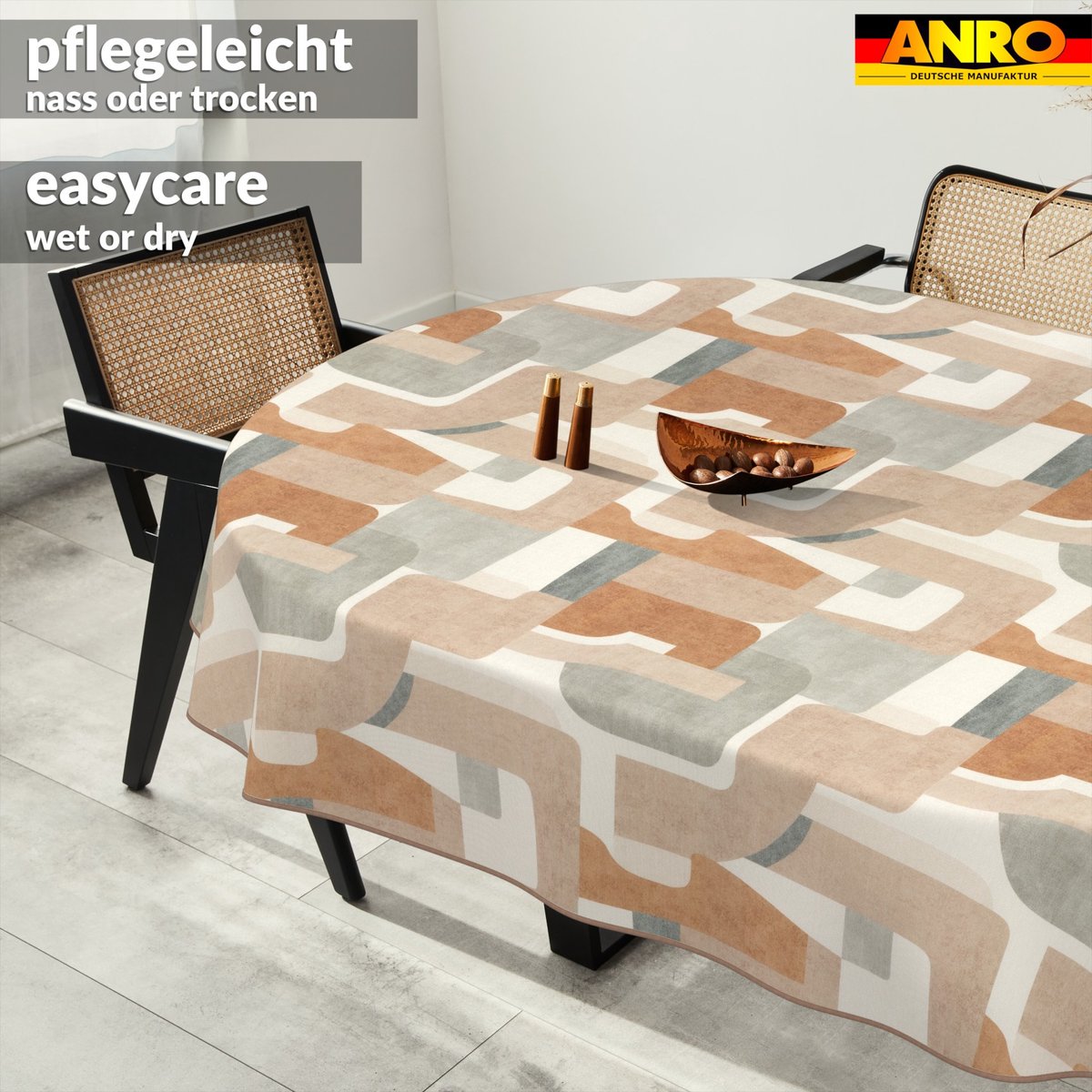 ANRO Tafelkleed Bloemenpatroon Beige Ovaal 220x140cm Met sierband Afwasbaar Waterafstotend